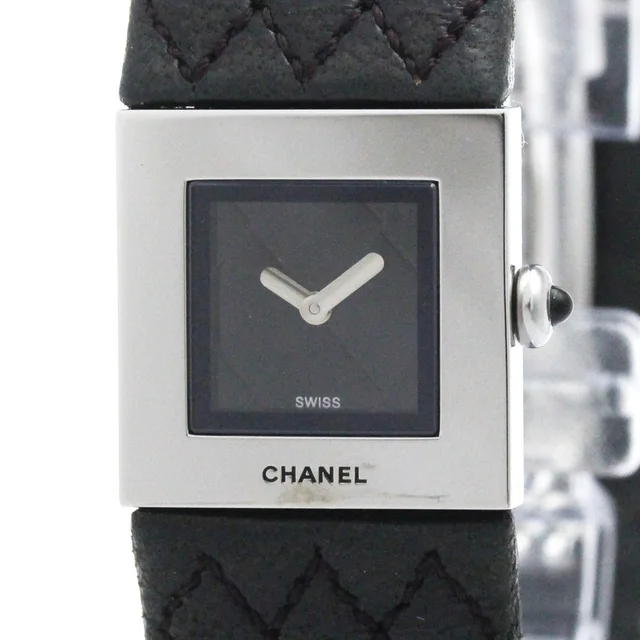 Chanel Matelasse Steel Leather Quartz Ladies Watch H0116 Polished in Black Leather from Elady
