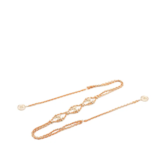 Gold Chanel CC Gold Plated Leather Woven Wrap Choker Necklace in Gold Woven leather from Designer Revival