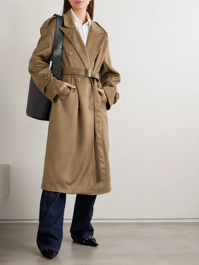 THE FRANKIE SHOP Pembroke brushed trench coat in camel 100% Polyester, photo 3 of 5 from NET-A-PORTER (Canada)