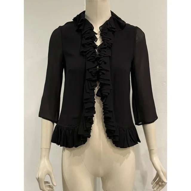 1990s Dolce & Gabbana Ruffle Trim Silk Jacket in black Silk from Grailed