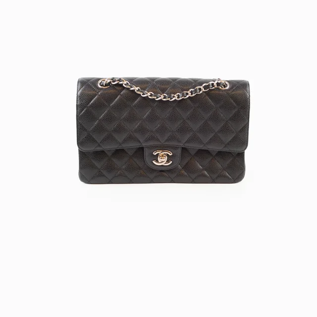 Chanel Medium Classic Double Flap Bag Caviar Black SHW in Black Caviar leather from The Purse Affair