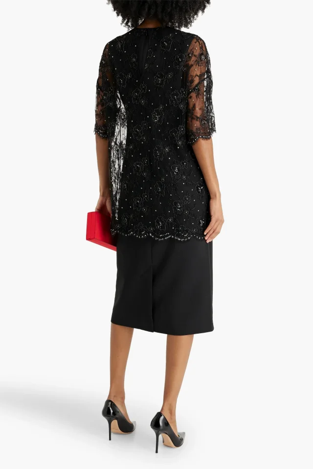 Valentino Garavani Embellished Wool-Blend Crepe Midi Dress in Black, photo 3 of 4 from THE OUTNET