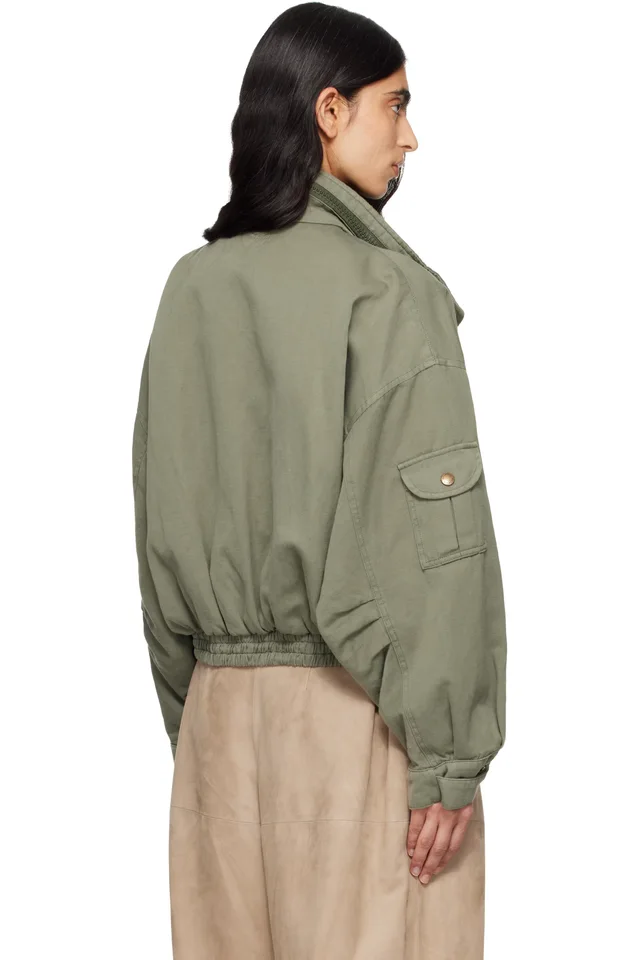 BALMAIN Green Twill Bomber Jacket, photo 3 of 4 from SSENSE