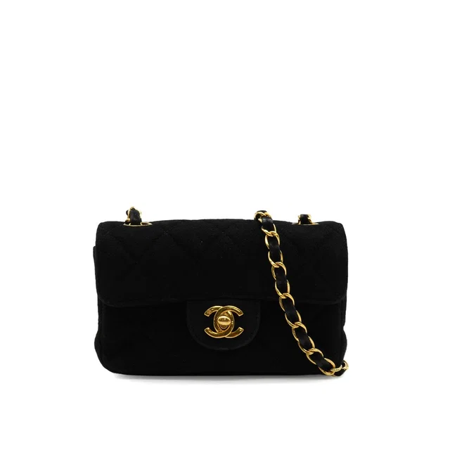 Chanel Vintage Mini Matelasse Chain Shoulder Bag Black Suede Gold Hardware in Black Suede from Luxury Promise