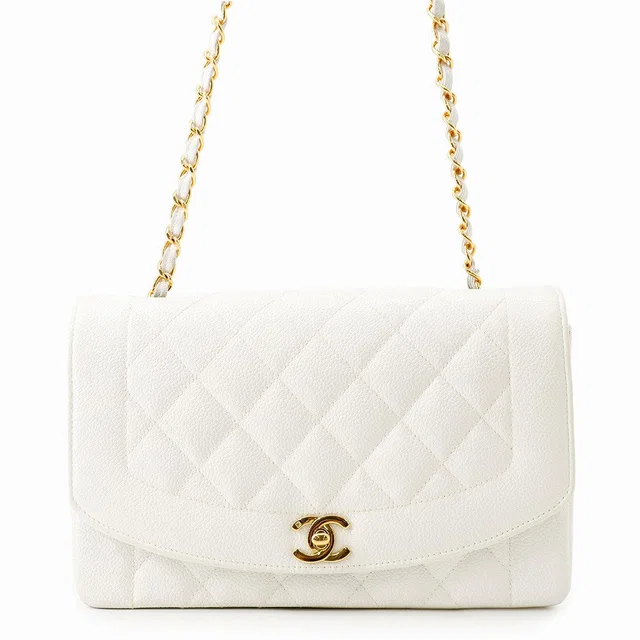 Chanel Diana Chain Shoulder Bag WhiteA01165 Caviar Leather Size 25 in Caviar leather from GALLERY RARE