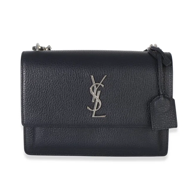 Saint Laurent Navy Grained Calfskin Medium Monogram Sunset Bag Blue Leather Handbag in Navy Caviar leather from HEWI