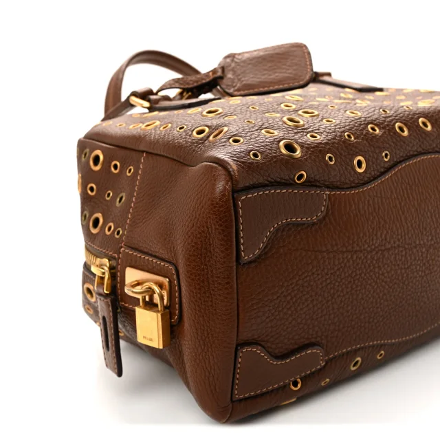 Prada Vitello Daino Grommet Satchel Bruciato in Calfskin from FASHIONPHILE, photo 9 of 11
