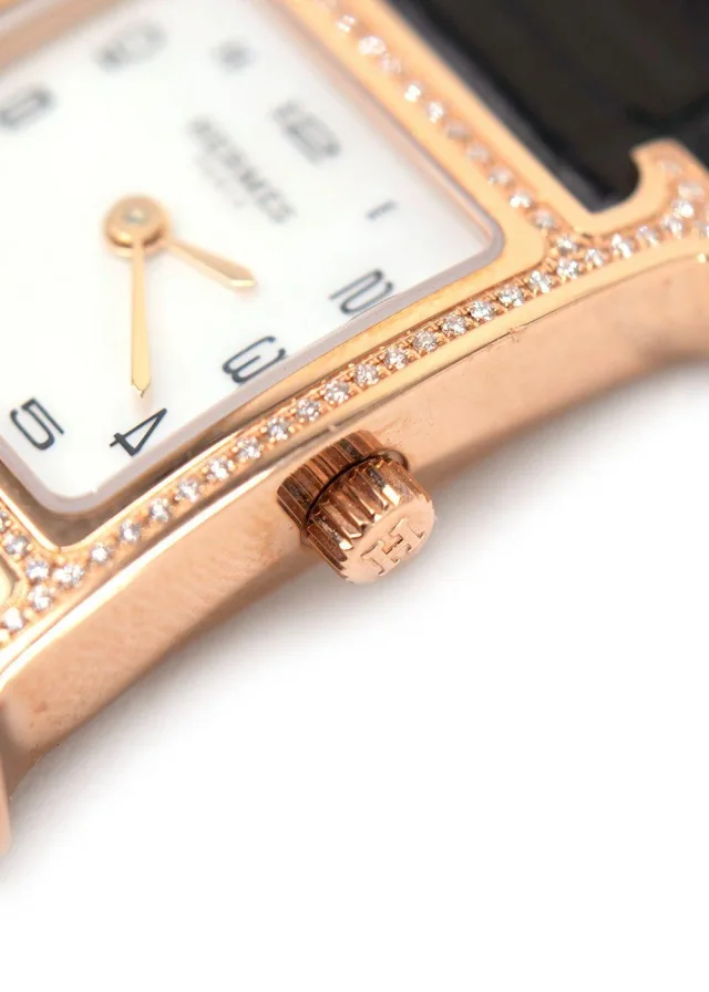 Hermès Black Alligator and Diamond Heure H Watch in Black Crocodile from HEWI, photo 7 of 10