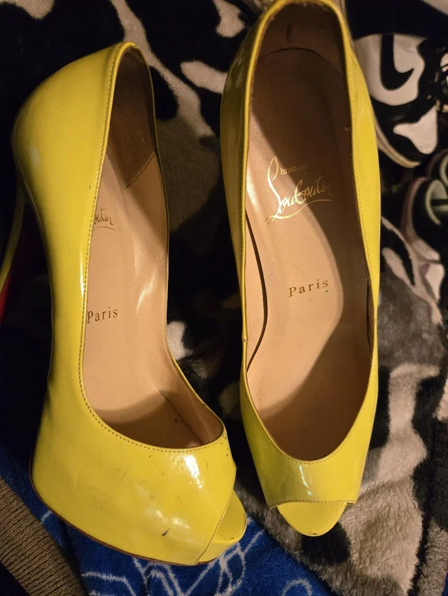 Christian Louboutin Patent Peep-Toe Heels in yellow Patent leather from Poshmark