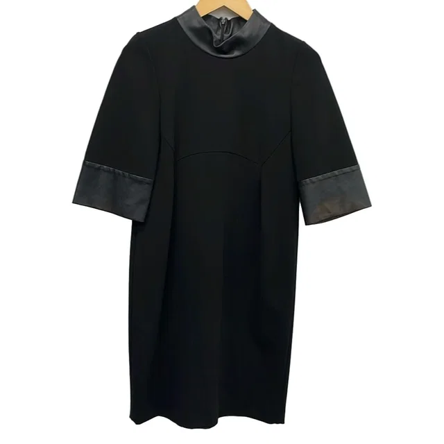 Gucci Dress Black Three Quarter Sleeve Knee-Length Partial Leather in Black Leather from The Reluxe