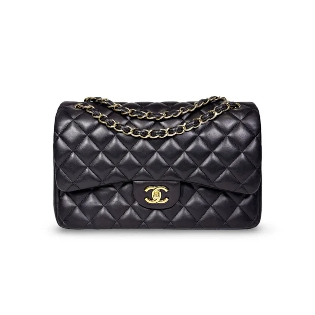 Chanel Quilted Lambskin Jumbo Double Flap Bag in black|gold Lambskin from Poshmark