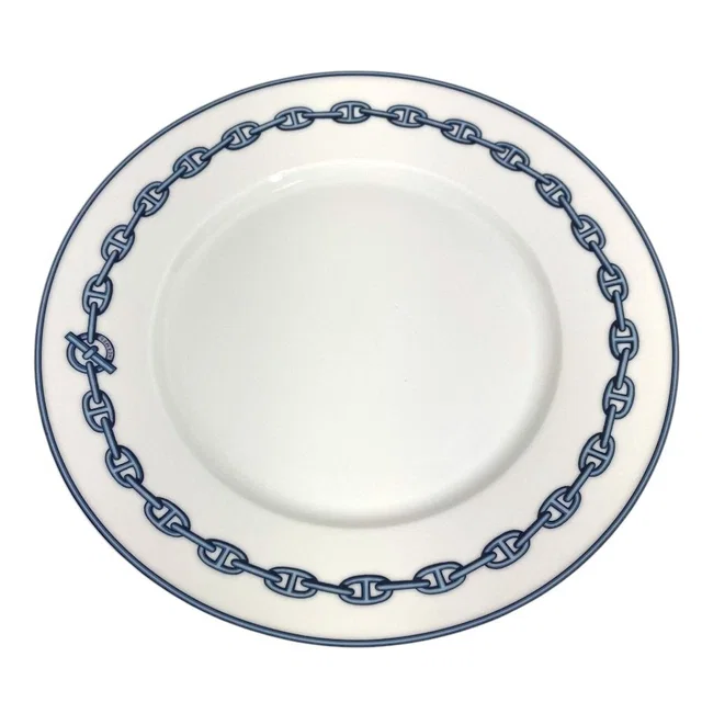 Hermès Plate Chaine D'Ancre Logo Ceramic Blue in Blue Ceramic from The Reluxe