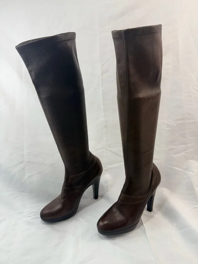 Jil Sander Brown Stretch Leather Platform Over-The-Knee Boots in brown|red Leather from Poshmark