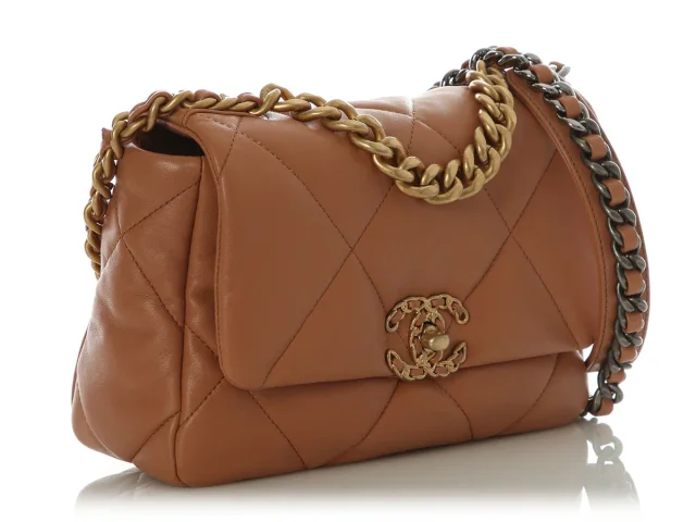 Chanel Medium Brown Quilted Lambskin 19 Flap in Brown Lambskin from Ann's Fabulous Finds, photo 6 of 10