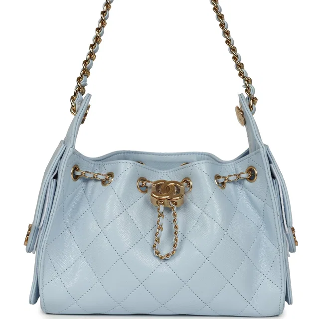 Chanel Mini 25 Hobo Bag Light Blue Caviar Gold Hardware in Blue Caviar leather from Madison Avenue Couture