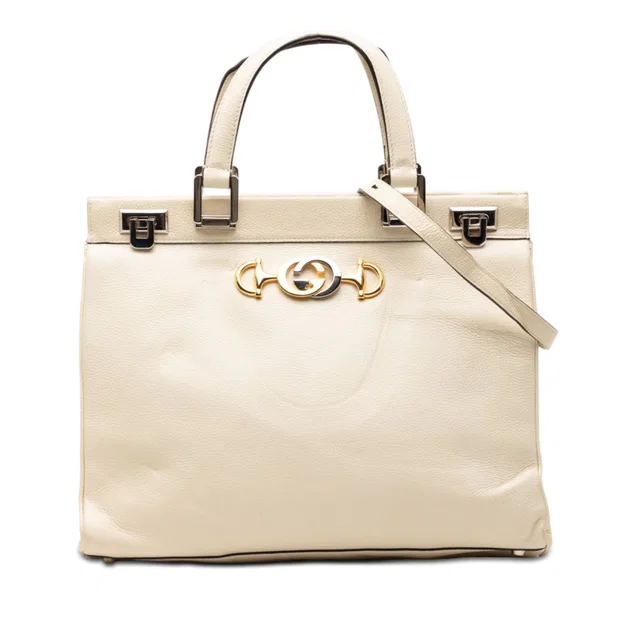 White Gucci Medium Calfskin Zumi Top Handle Bag Satchel in White Calfskin from Designer Revival