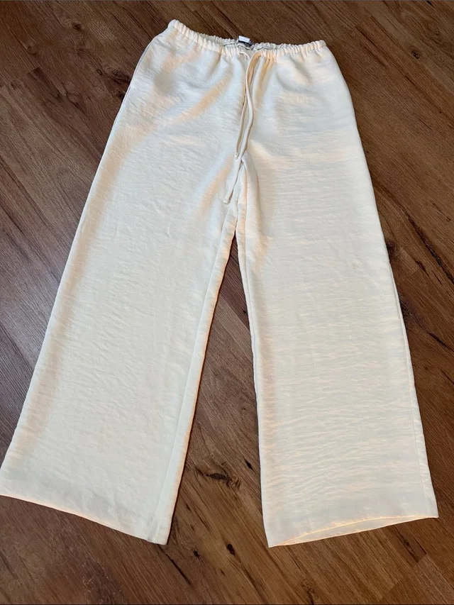 Christian Lacroix Cream Wide-Leg Drawstring Pants, Size S in White Silk from Poshmark