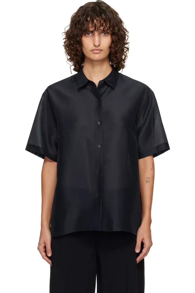 LE17SEPTEMBRE Navy Sheer Structured Shirt, image 1 of 1 from SSENSE