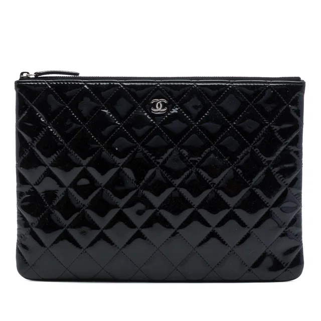 Black Chanel Medium Quilted Patent O Case Clutch in Black Patent leather from Designer Revival