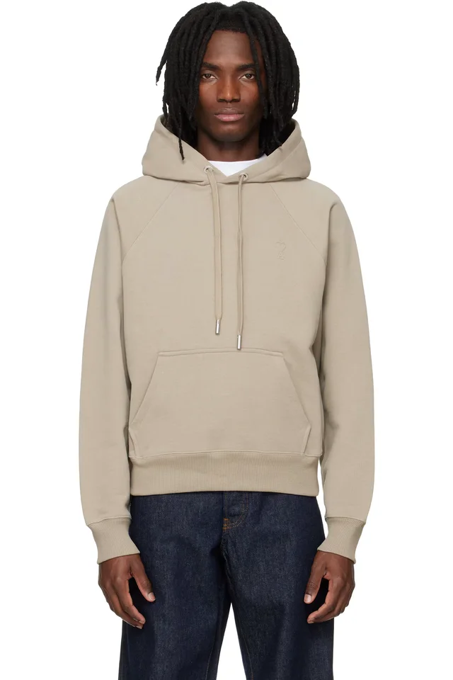 AMI Paris Beige Cotton Embossed Ami de Coeur Hoodie, image 1 of 1 from SSENSE