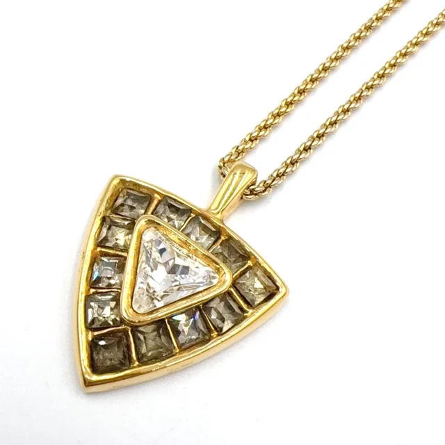 Saint Laurent Vintage Triangle Color Stone Clear Gold Necklace in Gold from The Reluxe