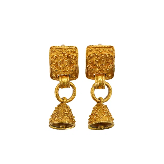 Chanel Vintage Earrings Cocomark Bell Motif Gold Accessory 94A in Gold from Luxury Promise