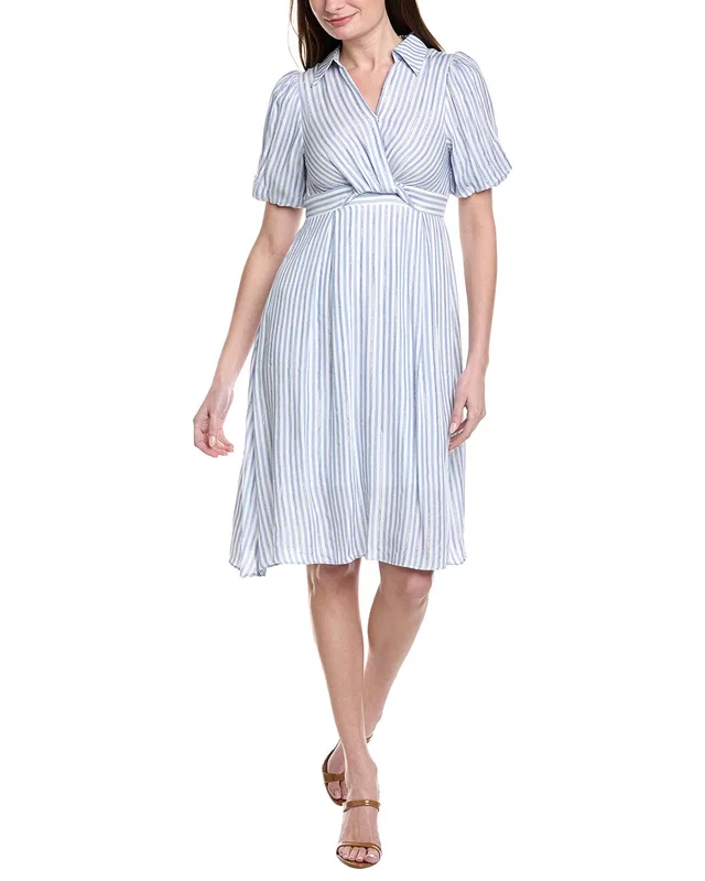 Gracia Striped V Collar Neck Dress, image 1 of 1 from Gilt
