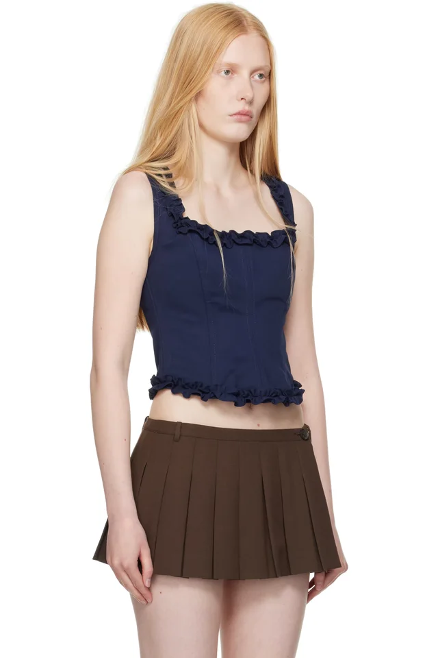Sandy Liang Navy Piper Corset Top, photo 2 of 4 from SSENSE