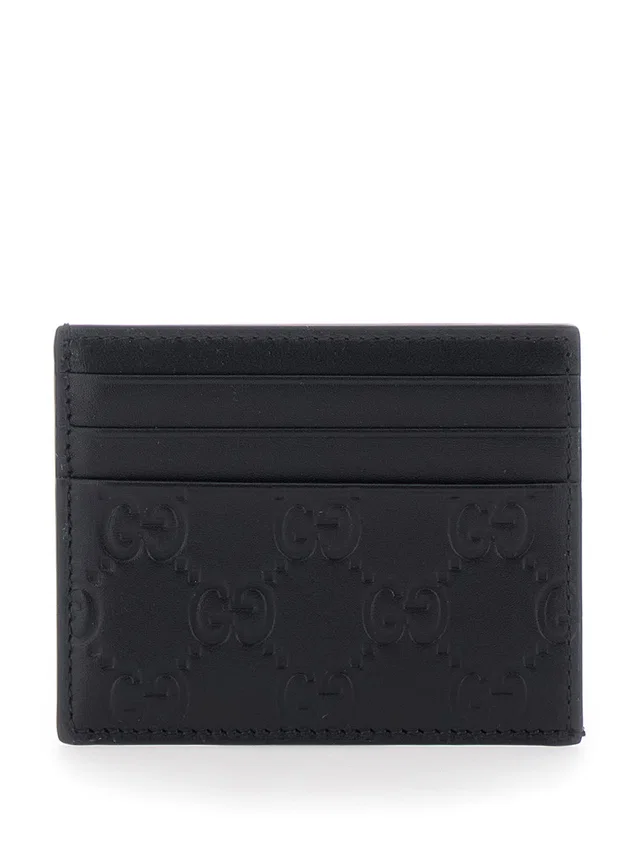 Gucci Embossed Gg Motif Card Case — Black Calf Leather Cases in Black Calfskin from HEWI