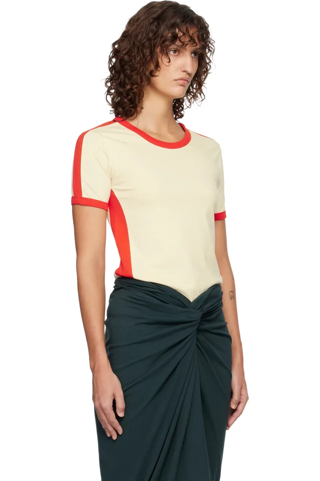 Dries Van Noten Off-White & Red Fitted Contrast T-shirt, photo 2 of 5 from SSENSE