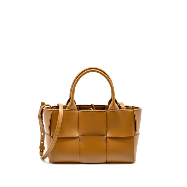Bottega Veneta Mini Arco Tote Lambskin Camel GHW in Brown Lambskin from EMIER