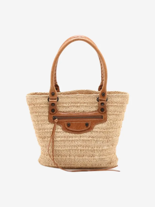 Balenciaga Neutral Le City raffia tote bag in Raffia from Sign of the Times