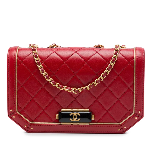 Red Chanel Small Quilted Calfskin Octagon CC Clasp Flap Crossbody Bag in Red Calfskin from Designer Revival
