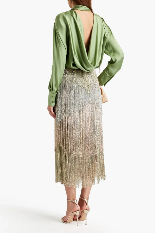 Valentino Garavani Fringed Beaded Tulle Midi Skirt, photo 3 of 4 from THE OUTNET