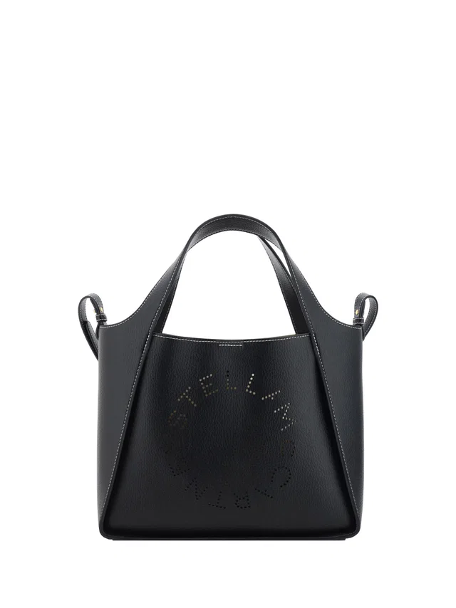 Stella McCartney Perforated-Logo Faux Leather Shoulder Bag — Black Polyamide in Black Leather from HEWI