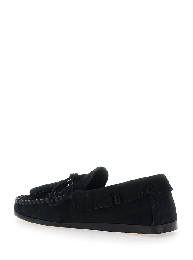Isabel marant 'Fitza' Black Loafers with Fringed Details and Bow on the Front in Suede for Women in Black 100% Calf, photo 6 of 8 from Gaudenzi Boutique