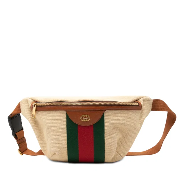 Beige Gucci Canvas Web Belt Bag in Beige Canvas from Designer Revival