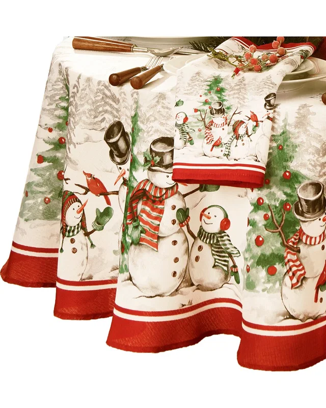 Elrene Home Fashions Snowman Winterland Holiday Snowflake Oval Tablecloth, image 1 of 1 from Rue La La