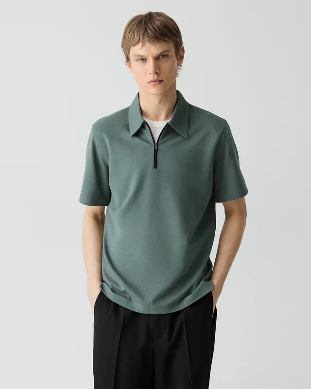 Theory Ryder Quarter-Zip Polo in Relay Jersey in LIGHT PINE GROVE 64% Viscose, 30% Polyamide, 6% Elastane, photo 2 of 12 from Theory
