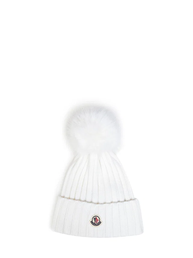Moncler L20933b00039m1131034 Virgin Wool Ribbed Knit Beanie — White Beanies in White Wool from HEWI