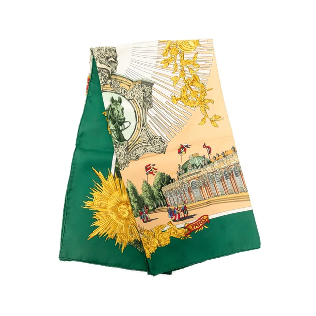 Green Hermès Sanssoucy Silk Scarf 90 Scarves in Green Silk from Designer Revival