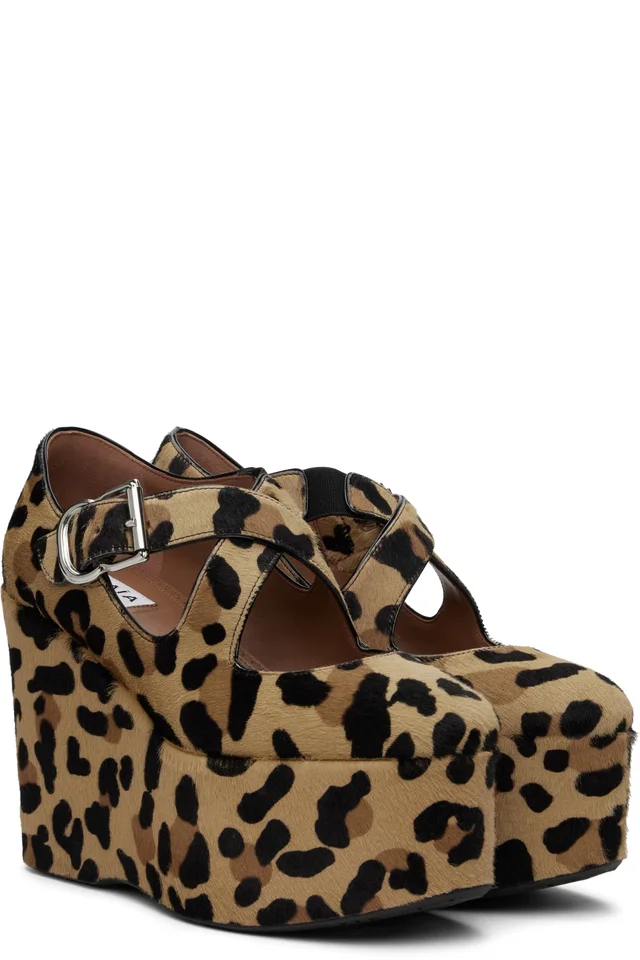 ALAÏA Brown Criss Cross Wedge Heels, photo 4 of 4 from SSENSE