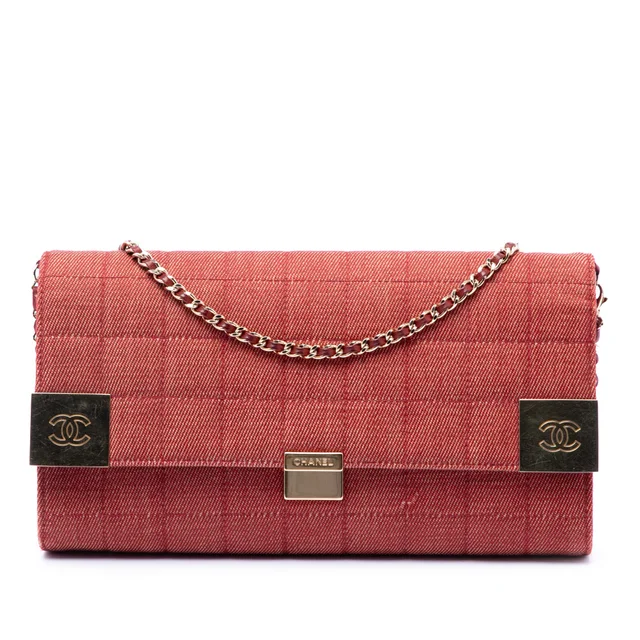 Red Chanel CC Choco Bar Denim Chain Flap Shoulder Bag in Red Denim from Designer Revival, photo 1 of 1