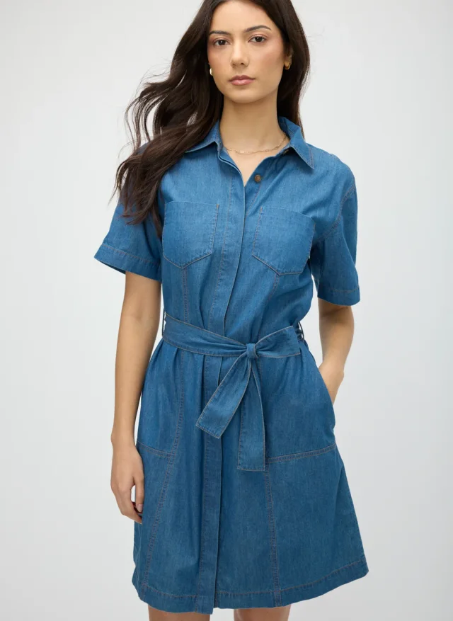 Kit and Ace IndiFlow Denim Shortsleeve Shirt Dress in Mid Blue Denim IndiFlow Denim, photo 5 of 6 from Kit and Ace