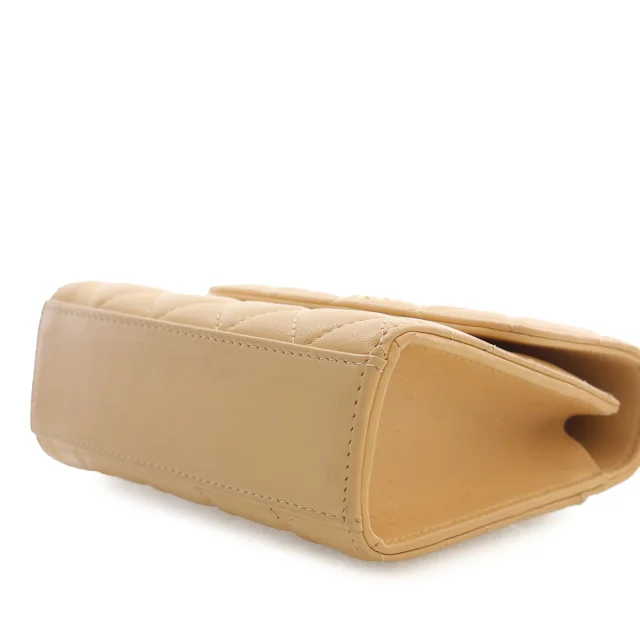Beige Chanel CC Quilted Lambskin Faux Pearl Top Handle Flap Satchel in Beige Lambskin from Designer Revival, photo 12 of 14
