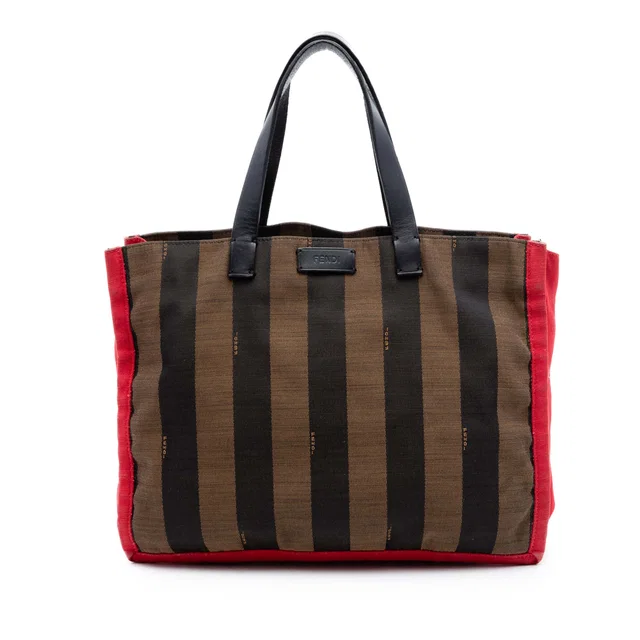 Brown Fendi Pequin Canvas Simply Shopping Tote in Brown Canvas from Designer Revival