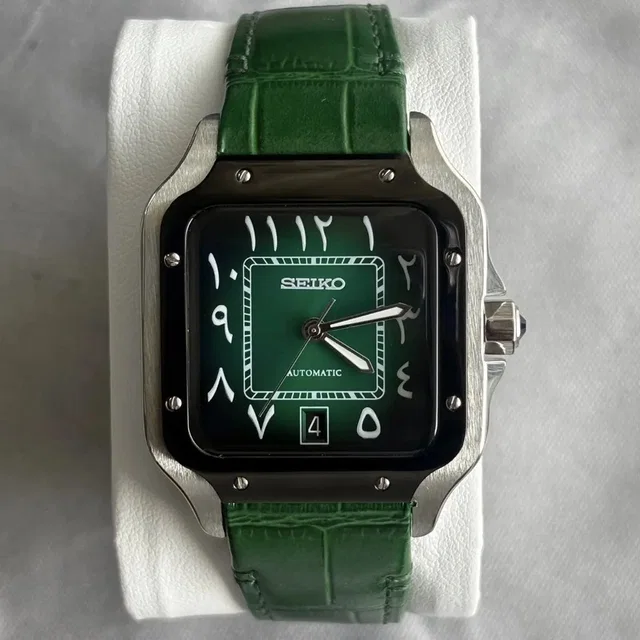 Seiko Vintage Rectangular Green Arabic Black Steel Watch in green from Grailed