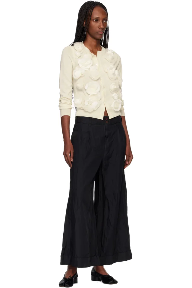 Comme des Garçons Comme des Garçons Off-White Lambswool Jersey X Flower Embroidery Cardigan, photo 4 of 4 from SSENSE