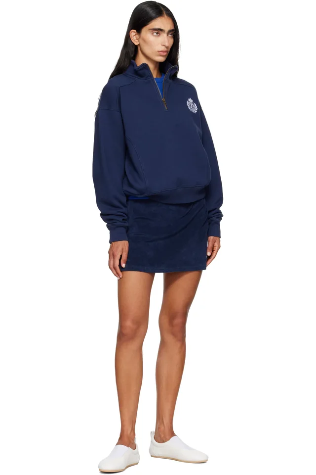 Sporty & Rich Navy NY Crest Embroidered Quarter Zip Sweatshirt, photo 4 of 4 from SSENSE