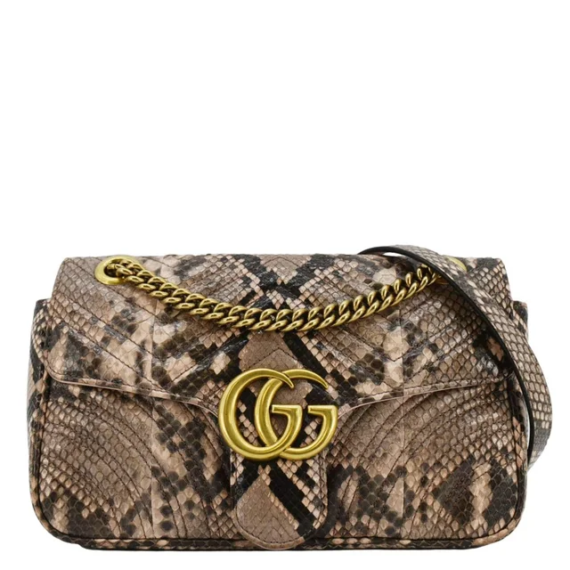 Gucci GG Marmont Snake Print Leather Crossbody Bag Brown 443497 in Brown Leather from Dallas Designer Handbags